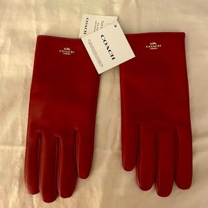 Red leather Coach gloves